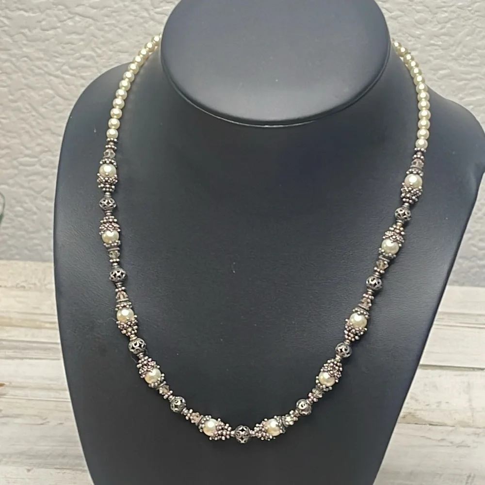 Vintage Sterling Silver Pearl Beaded Necklace